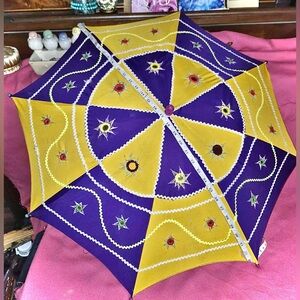 Indian Pipli / Pipili Parasol Vintage Purple & Yellow Bright Umbrella RARE
